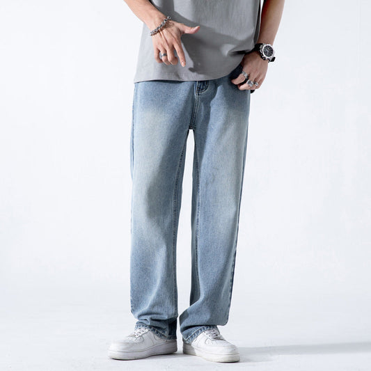 Jeans Uomo A Gamba Larga Con Taglio Dritto E Lavorazione Lavata