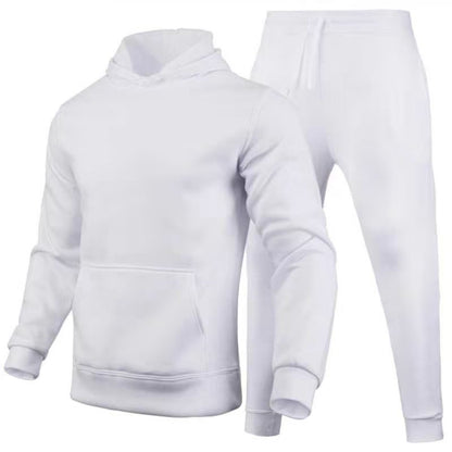 Set tuta bianca unisex, felpa con cappuccio e pantaloni, abbigliamento sportivo casual, moda comoda, ideale per palestra e tempo libero.