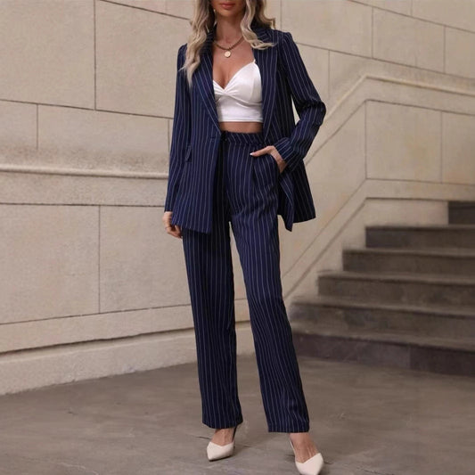 Blazer a Maniche Lunghe a Righe e Pantaloni | Ideale per Primavera e Autunno