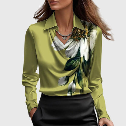 Blusa da Donna con Scollo Pieghettato e Taschino sul Petto