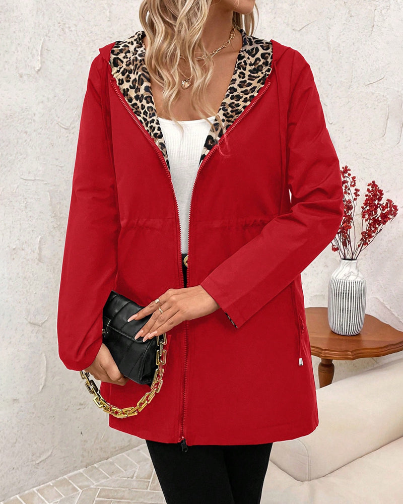 Cardigan Reversibile da Donna con Stampa Leopardo e Tasche
