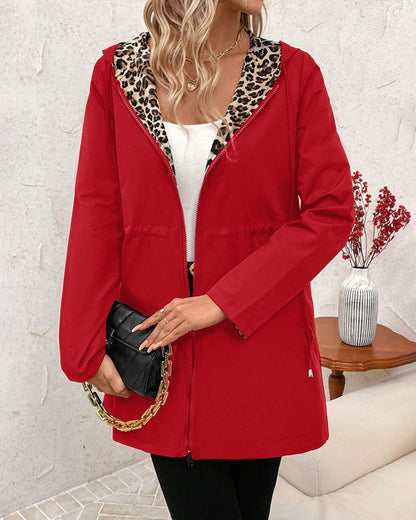 Cardigan Reversibile da Donna con Stampa Leopardo e Tasche