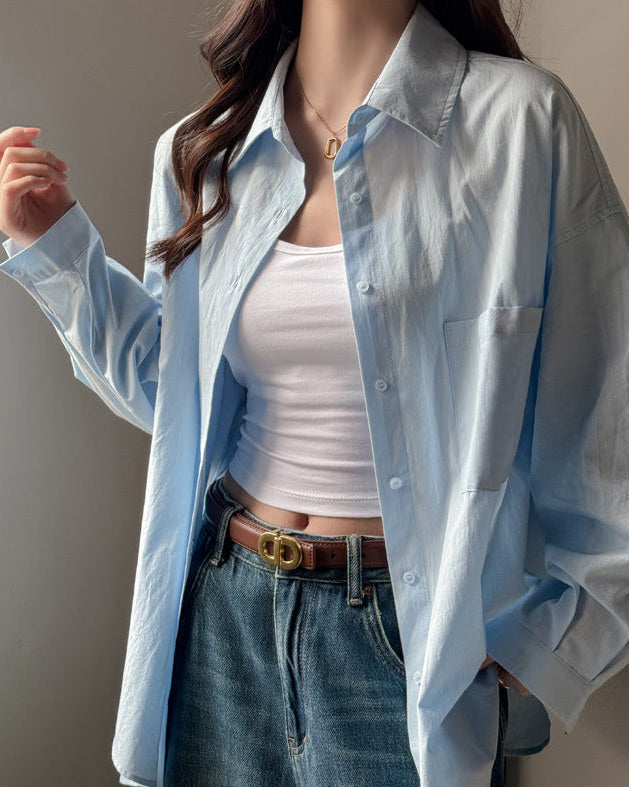 Camicia da Donna a Manica Lunga Tinta Unita con Vestibilità Ampia e Taglie Plus