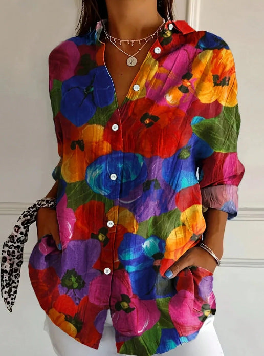 Women's Long Sleeve Shirt with 3D Print and Pattern