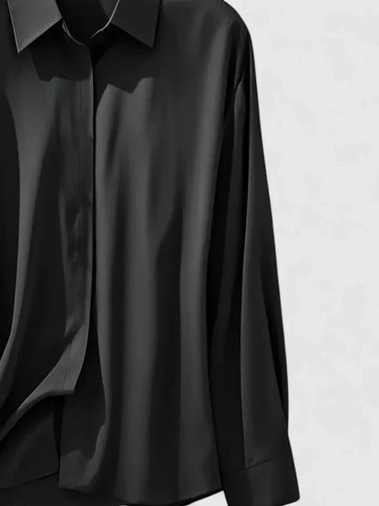 Maglia a Maniche Lunghe da Donna con Chiusura a Bottoni Nascosta e Orlo Curvo