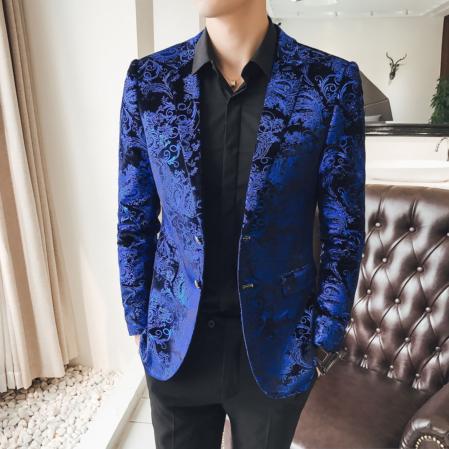 Abito Casual Uomo con Stampa Floreale e Fodera in Poliestere | Ideale per Primavera e Autunno