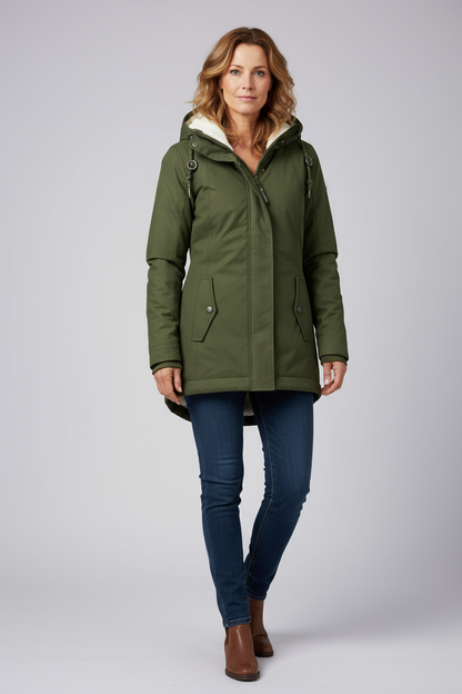 Giacca Invernale da Donna Impermeabile con Fodera in Pile e Cappuccio Removibile