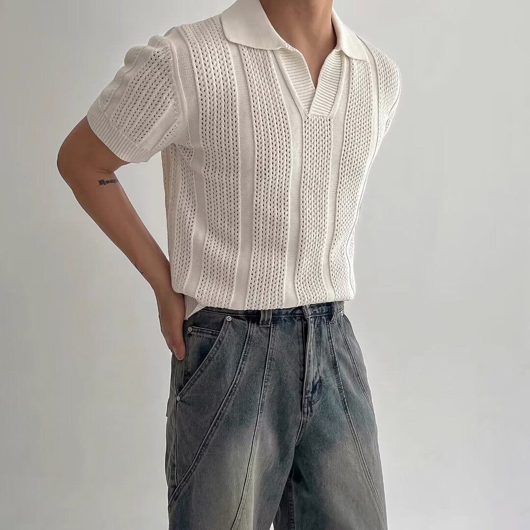 Polo da Uomo a Maniche Corte in Maglia a Rete Ideale per l'Estate