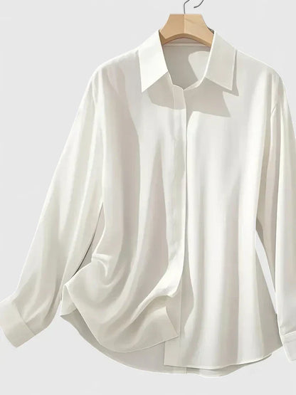 Maglia a Maniche Lunghe da Donna con Chiusura a Bottoni Nascosta e Orlo Curvo