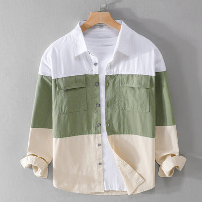 Camicia Cardigan con Cuciture a Maniche Lunghe in Cotone Ideale per la Primavera e l'Autunno