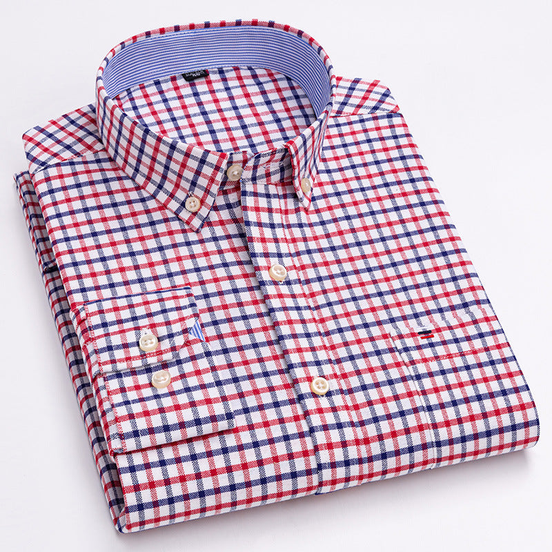 Camicia da Uomo a Quadri Non-Stiro in Tessuto Oxford a Maniche Lunghe
