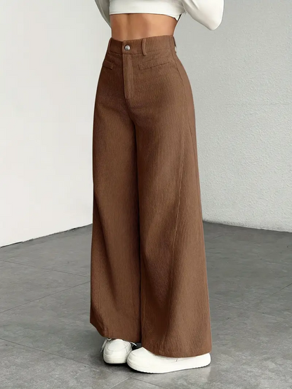 Pantaloni da Donna in Velluto a Coste a Vita Alta e Gamba Larga