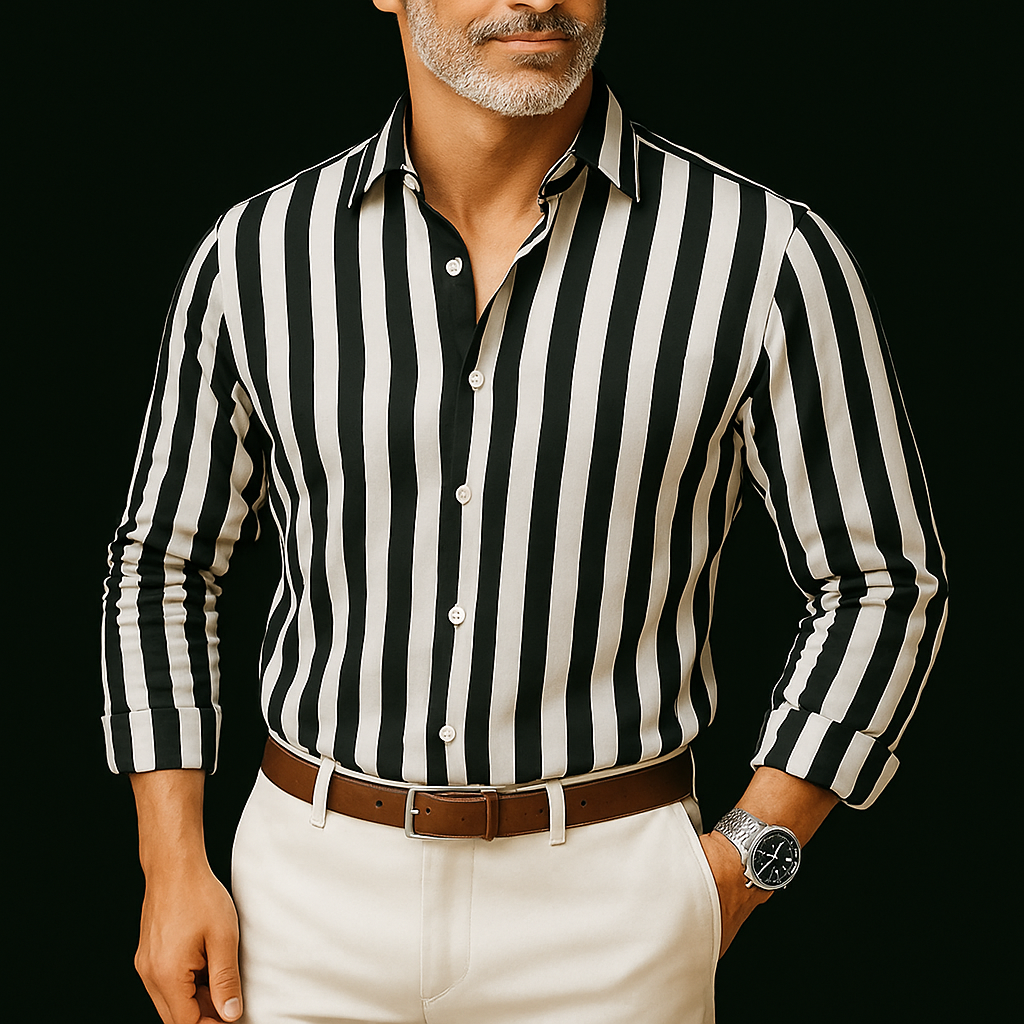 Camicia Estiva da Uomo a Righe con Bottoni Frontali e Colletto Definito