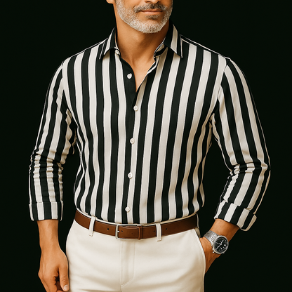 Camicia Estiva da Uomo a Righe con Bottoni Frontali e Colletto Definito