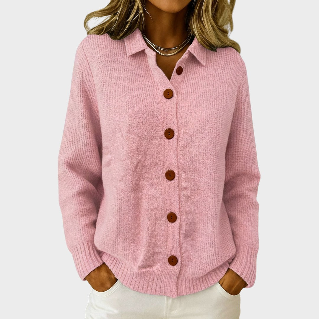 Cardigan in Maglia da Donna con Bottoni Frontali e Colletto Strutturato