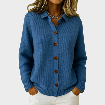 Cardigan in Maglia da Donna con Bottoni Frontali e Colletto Strutturato