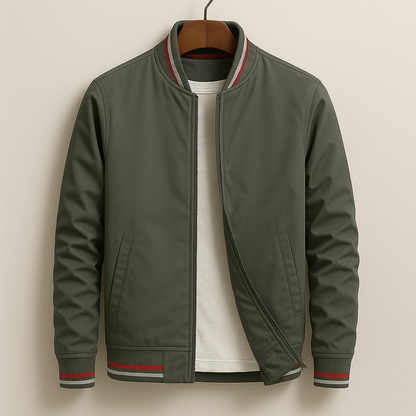 Bomber Primaverile da Uomo Chiusura Zip Vestibilità Slim Bordo a Coste
