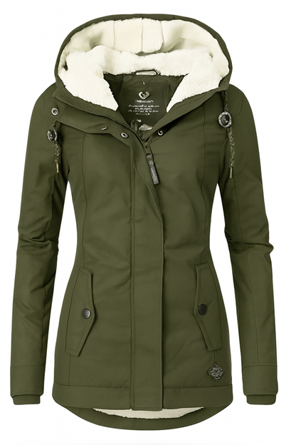 Giacca Invernale da Donna Impermeabile con Fodera in Pile e Cappuccio Removibile