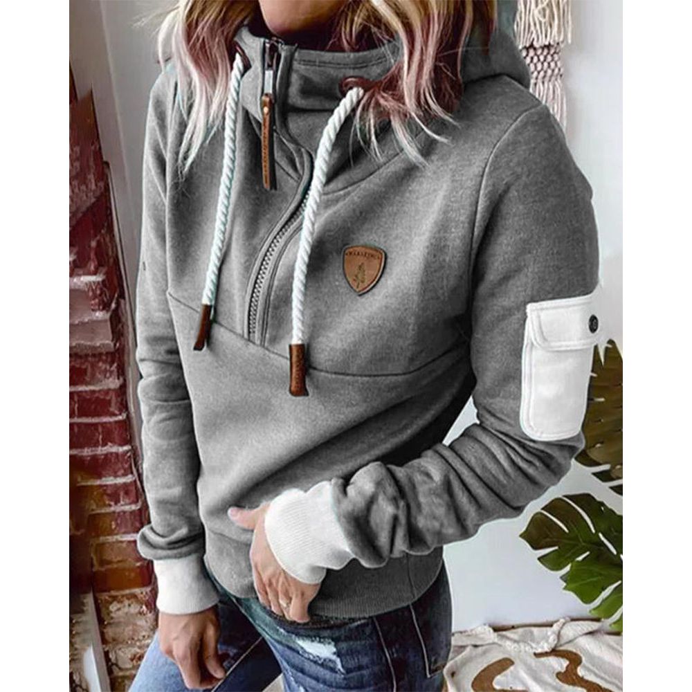 Felpa con Cappuccio da Donna con Zip Coulisse e Taschino sulla Manica