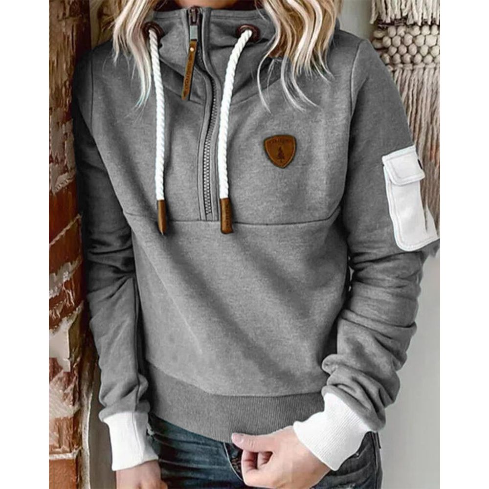 Felpa con Cappuccio da Donna con Zip Coulisse e Taschino sulla Manica