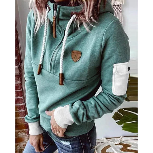 Felpa con Cappuccio da Donna con Zip Coulisse e Taschino sulla Manica