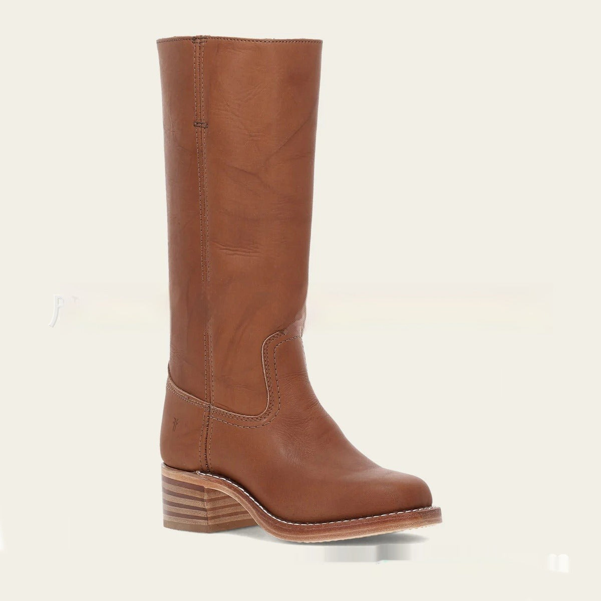 Stivale in pelle marrone da donna, stile western, con tacco basso e suola in legno. Design elegante e robusto, ideale per moda autunnale.