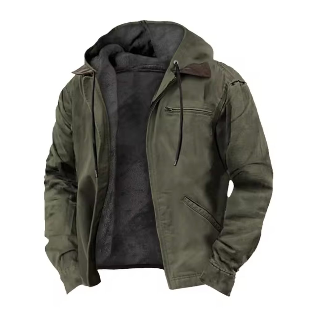 Giacca classica vintage con fodera morbida, cappuccio regolabile e tasche multiple – Ideale per la stagione autunnale