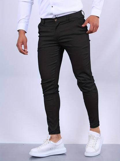 Pantaloni Chino Skinny Fit Uomo Con Gamba Tapered E Chiusura A Zip