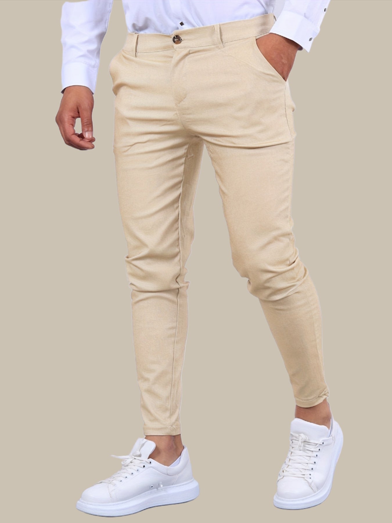 Pantaloni Chino Skinny Fit Uomo Con Gamba Tapered E Chiusura A Zip