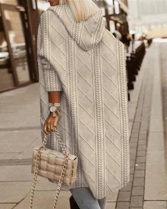 Cardigan Lungo da Donna con Cappuccio in Maglia a Lunghezza Estesa