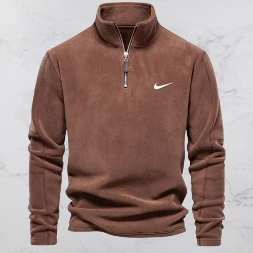 Pullover da Uomo con Mezza Zip in Pile Leggero e Collo Alto