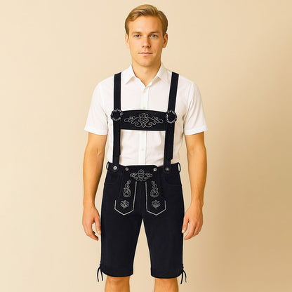 Pantaloni Lederhosen da Uomo con Ricami e Bretelle Regolabili per Oktoberfest