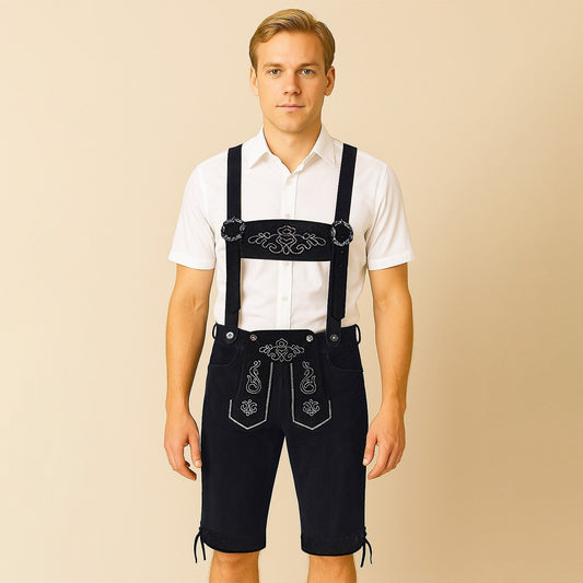 Pantaloni Lederhosen da Uomo con Ricami e Bretelle Regolabili per Oktoberfest