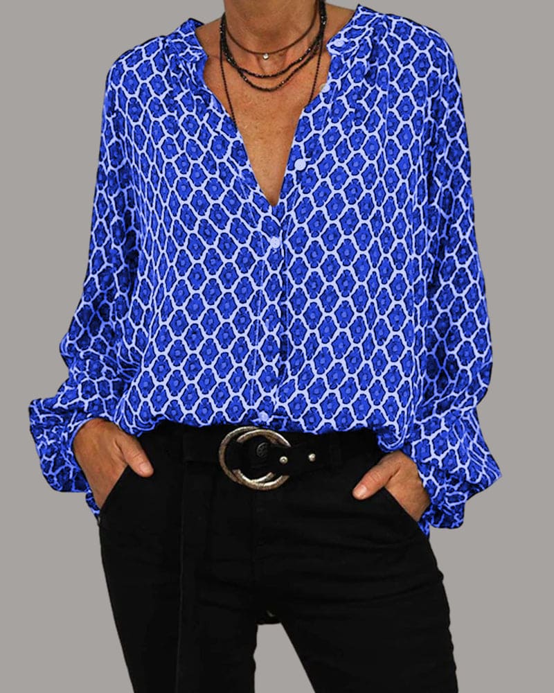 Blusa in Cotone con Scollo a V e Bottoni | Ideale per Primavera e Autunno