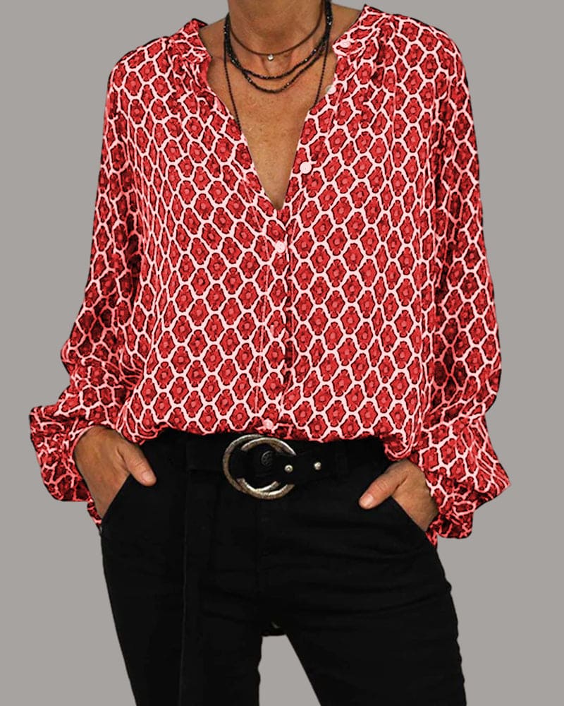 Blusa in Cotone con Scollo a V e Bottoni | Ideale per Primavera e Autunno