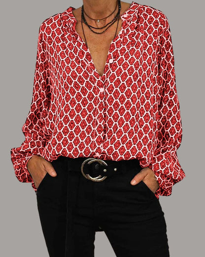 Blusa in Cotone con Scollo a V e Bottoni | Ideale per Primavera e Autunno