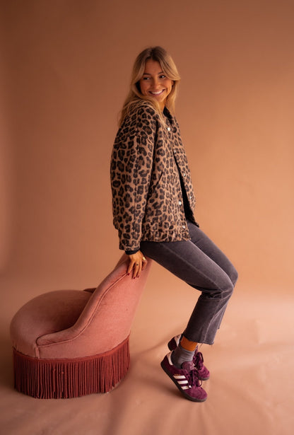 Giacca Autunnale da Donna con Stampa Leopardo e Tasche Frontali