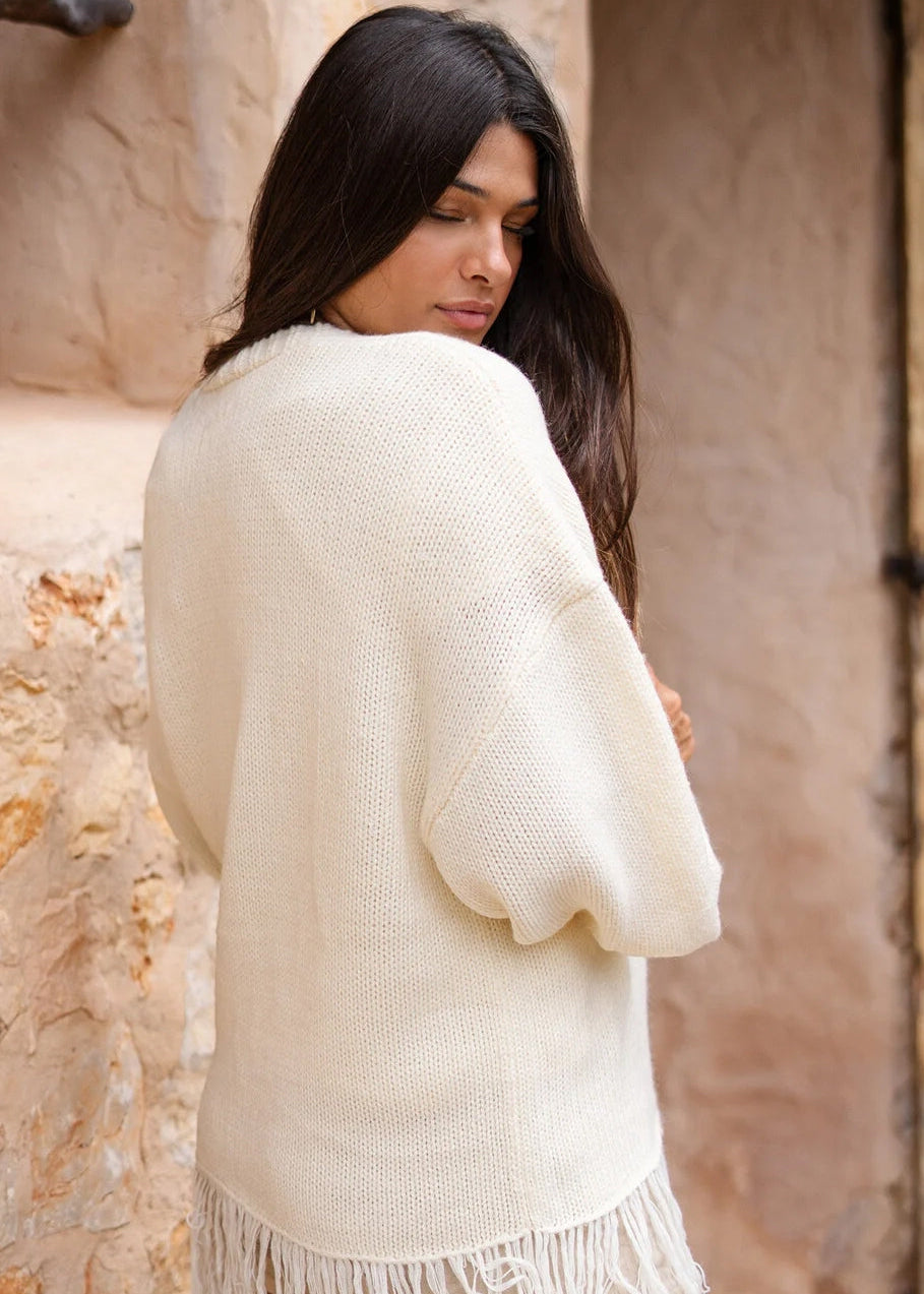 Giacca Estiva da Donna in Maglia con Frange Decorative