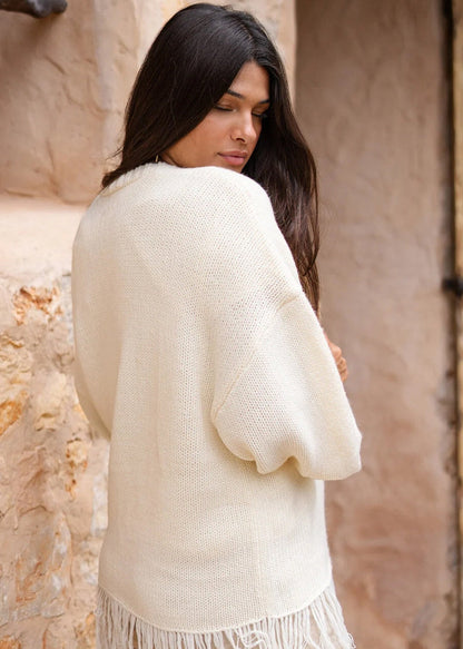 Giacca Estiva da Donna in Maglia con Frange Decorative