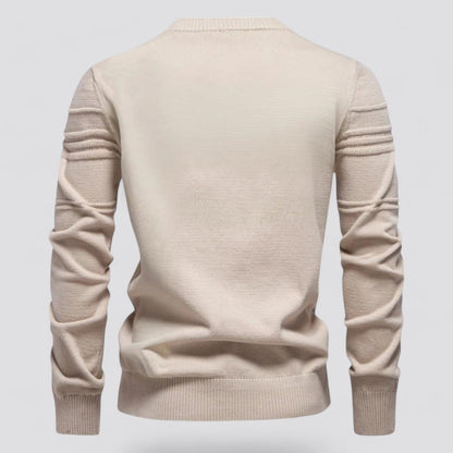 Maglione beige uomo, maniche lunghe, design moderno, tessuto morbido, stile casual, ideale per autunno e inverno, moda maschile elegante.