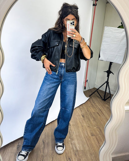 Jeans til kvinder med ballonpasform og vide ben