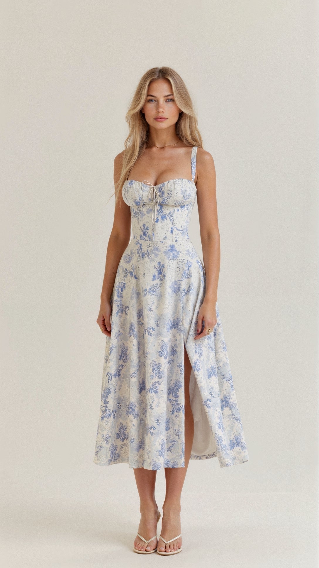 Abito Midi con Dettaglio Corsetto, Corpetto Aderente e Gonna Fluida | Ideale per Primavera ed Estate