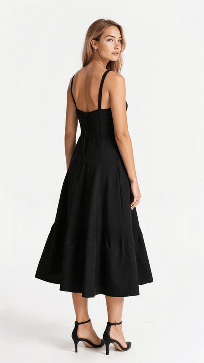 Abito Midi con Dettaglio Corsetto, Corpetto Aderente e Gonna Fluida | Ideale per Primavera ed Estate