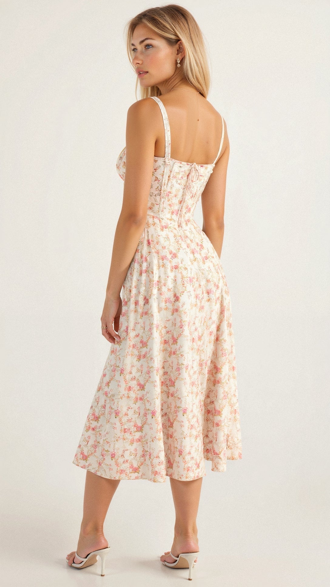 Abito Midi con Dettaglio Corsetto, Corpetto Aderente e Gonna Fluida | Ideale per Primavera ed Estate