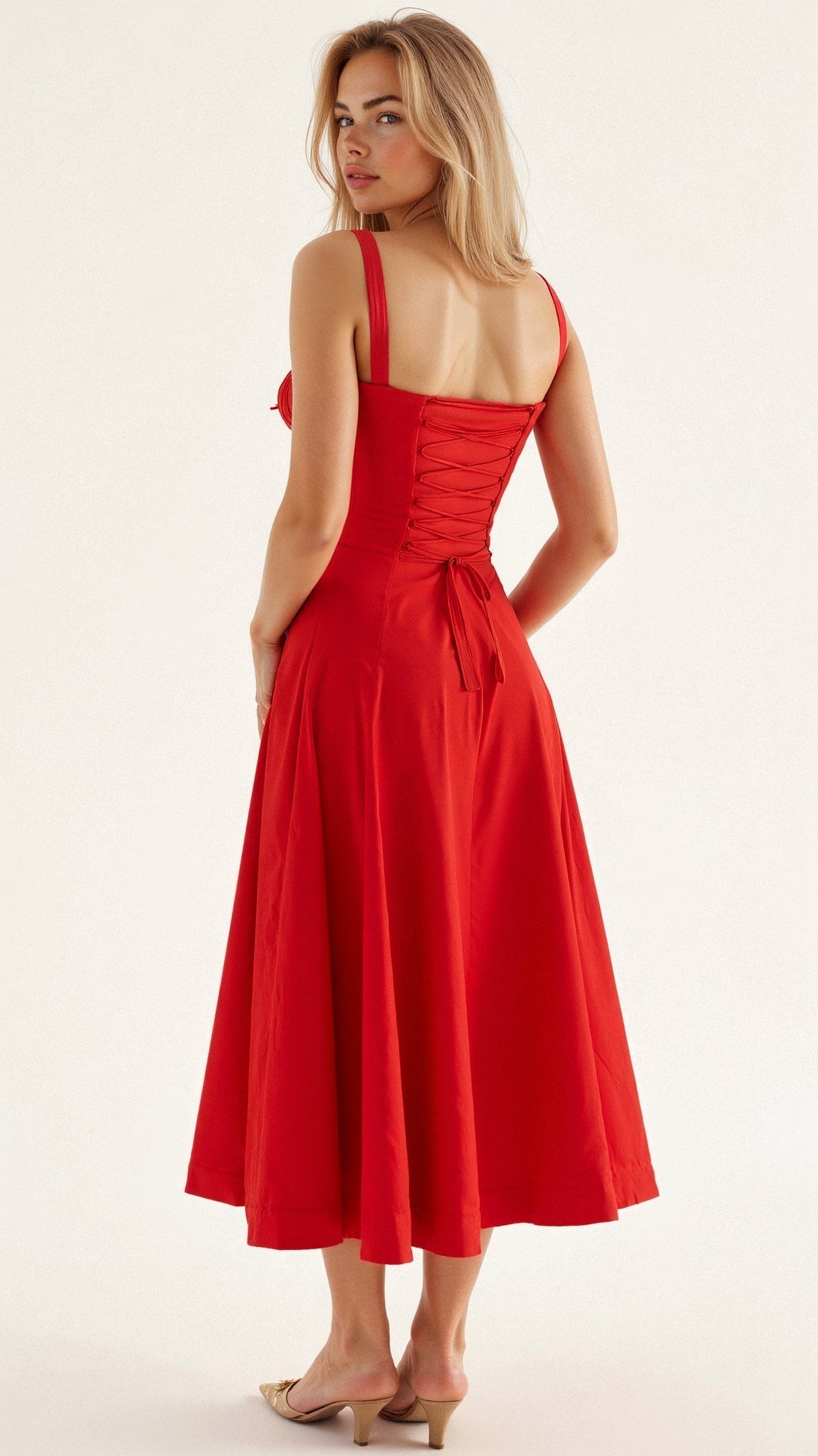 Abito Midi con Dettaglio Corsetto, Corpetto Aderente e Gonna Fluida | Ideale per Primavera ed Estate