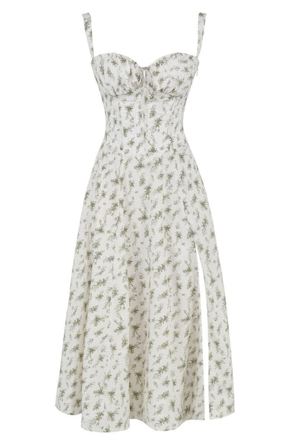 Abito Midi con Dettaglio Corsetto, Corpetto Aderente e Gonna Fluida | Ideale per Primavera ed Estate