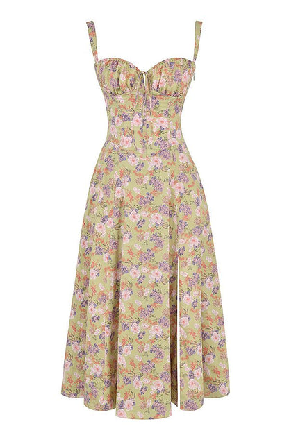 Abito Midi con Dettaglio Corsetto, Corpetto Aderente e Gonna Fluida | Ideale per Primavera ed Estate