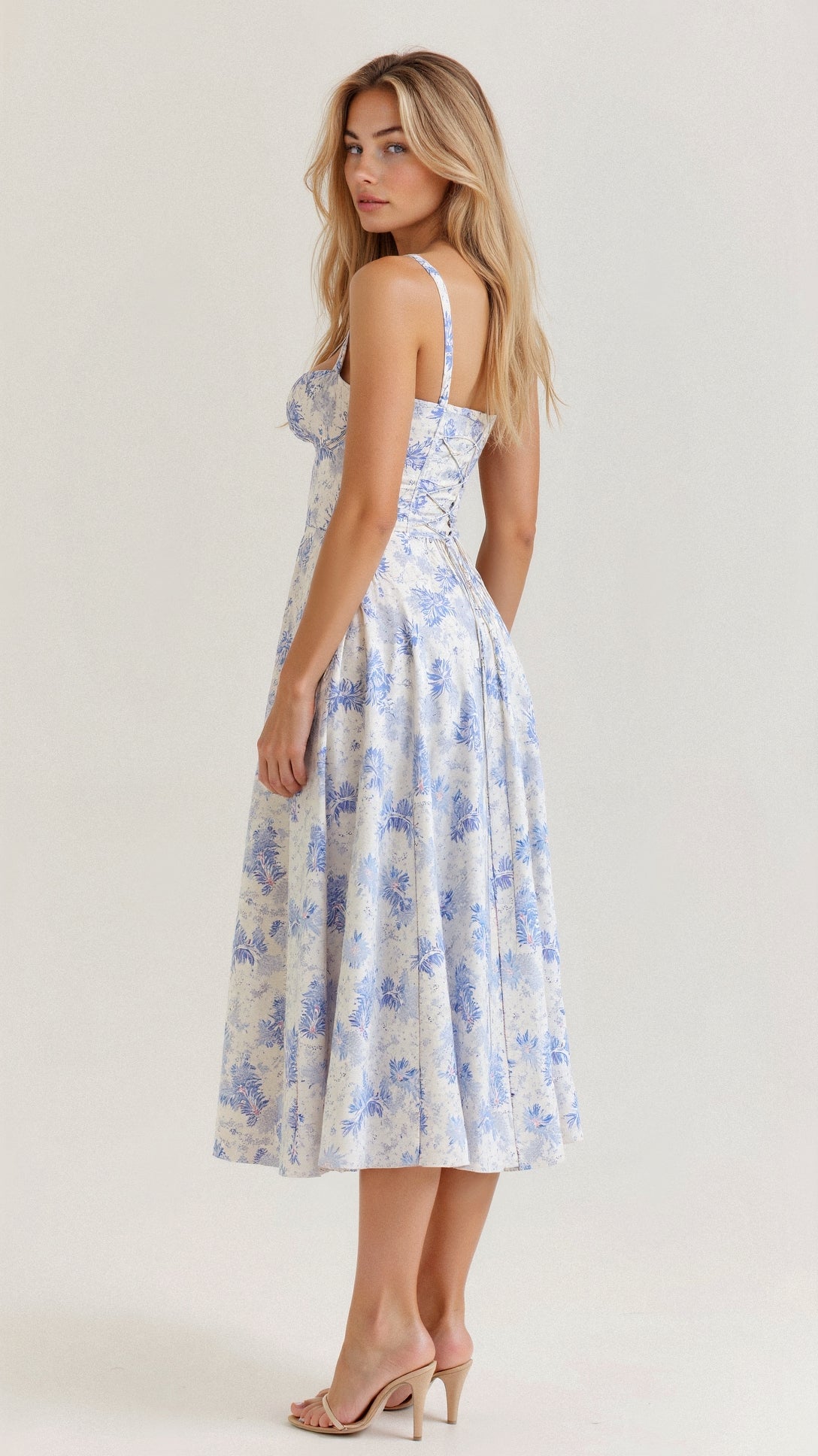 Abito Midi con Dettaglio Corsetto, Corpetto Aderente e Gonna Fluida | Ideale per Primavera ed Estate