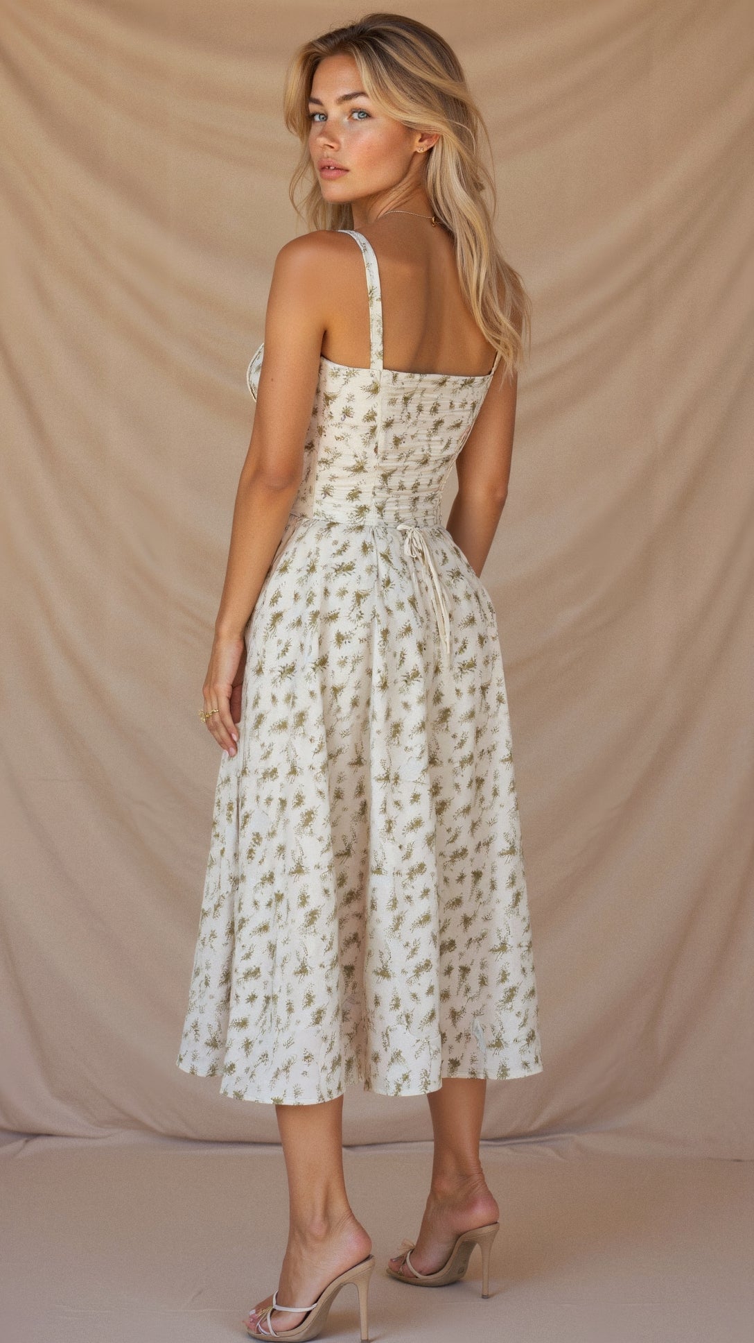 Abito Midi con Dettaglio Corsetto, Corpetto Aderente e Gonna Fluida | Ideale per Primavera ed Estate
