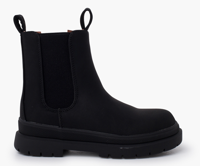 Stivaletti da Donna con Zeppa Tacco Basso Punta Tonda Suola in Gomma Nero